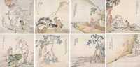 沈心海 1884年作 仿古人物册 册页（八开）